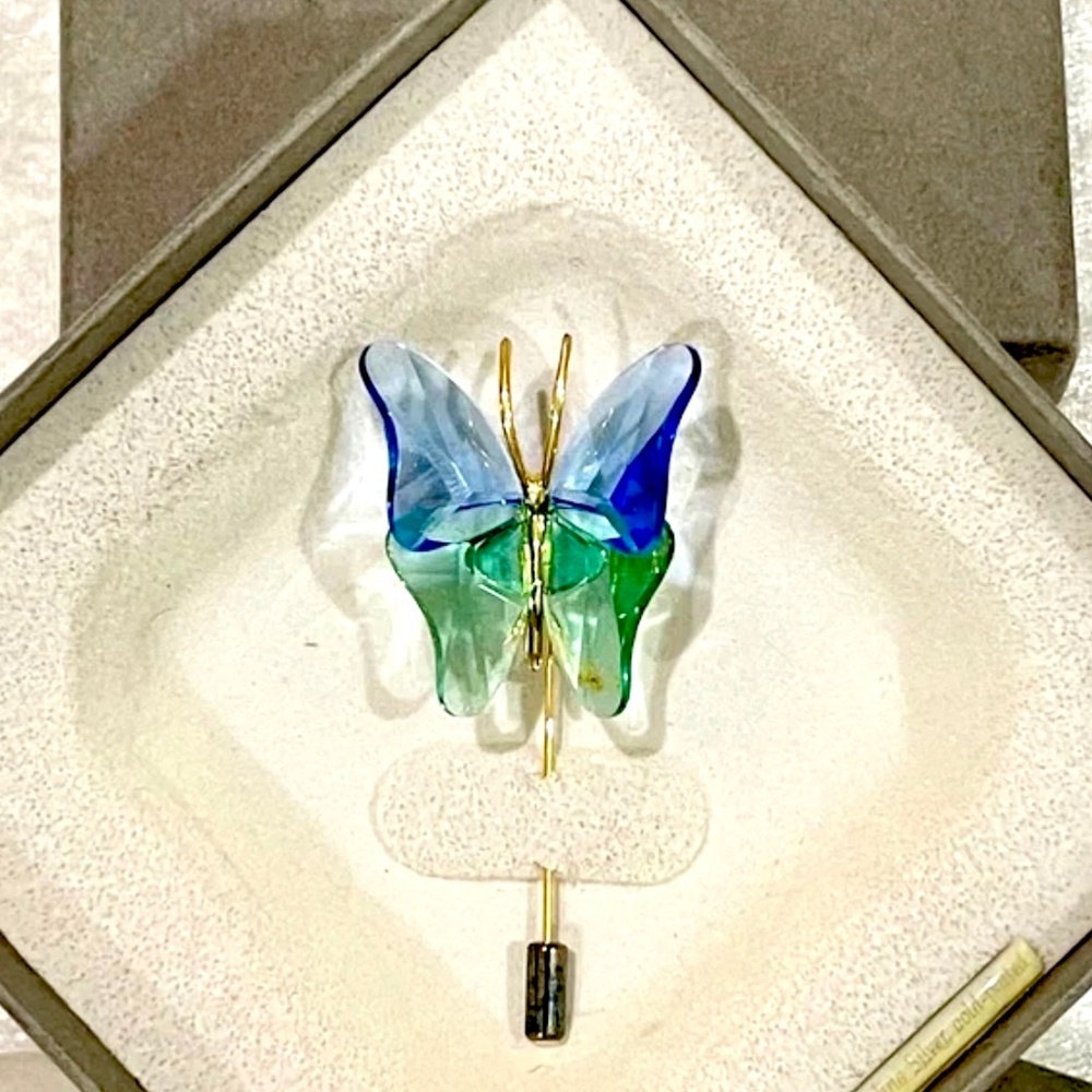 Daniel Swarovski Crystal Paradise Butterfly Pin NEW RARE BLUE Sterling 925